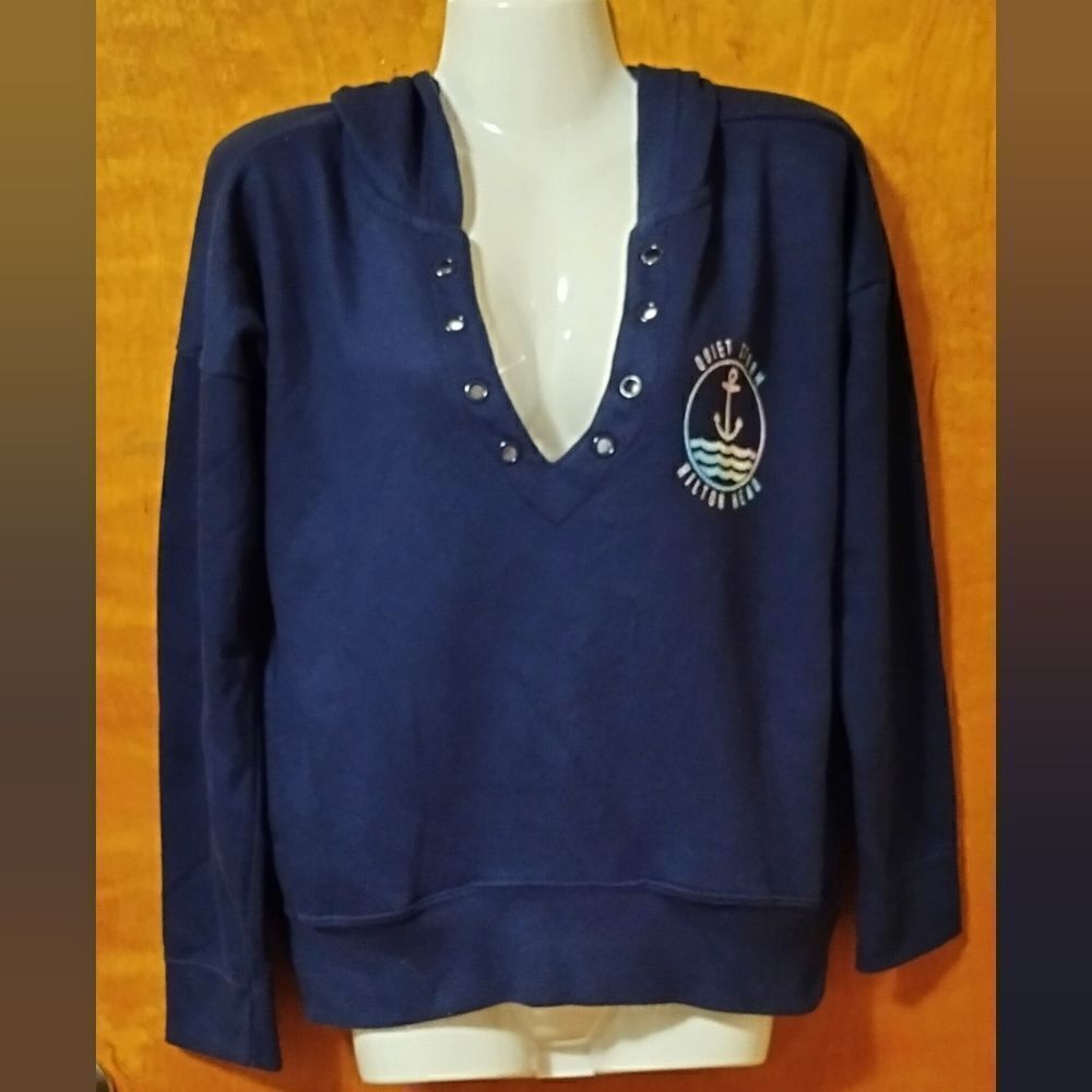 Ocean Side Hilton Head Hoodie Navy Blue Lace Up Front Sz S